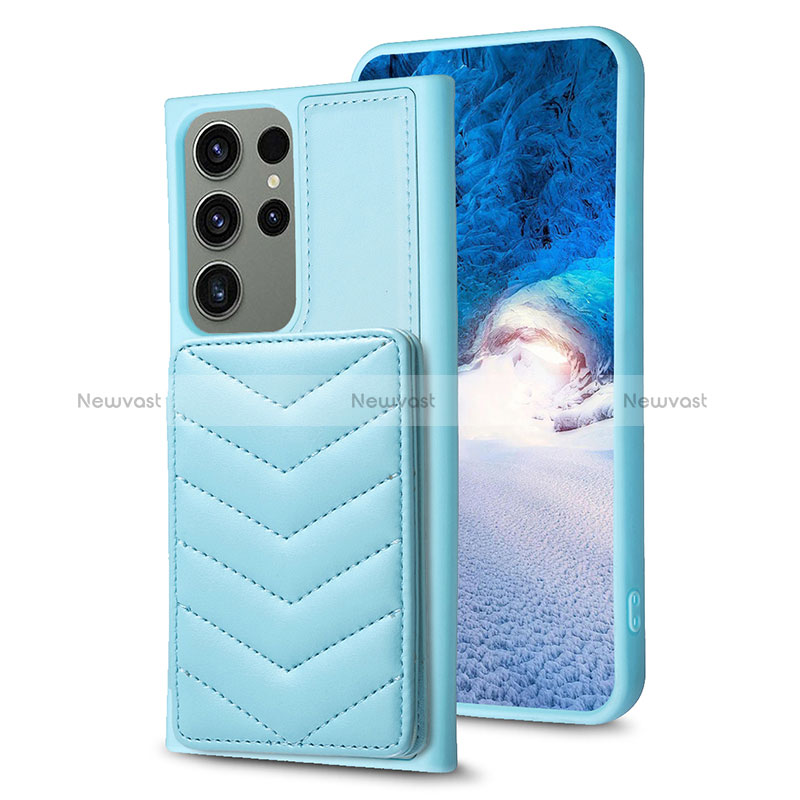 Soft Silicone Gel Leather Snap On Case Cover BF1 for Samsung Galaxy S23 Ultra 5G Mint Blue