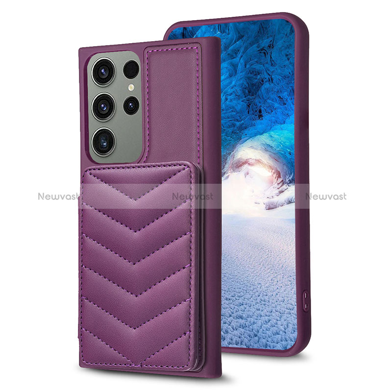 Soft Silicone Gel Leather Snap On Case Cover BF1 for Samsung Galaxy S23 Ultra 5G Purple