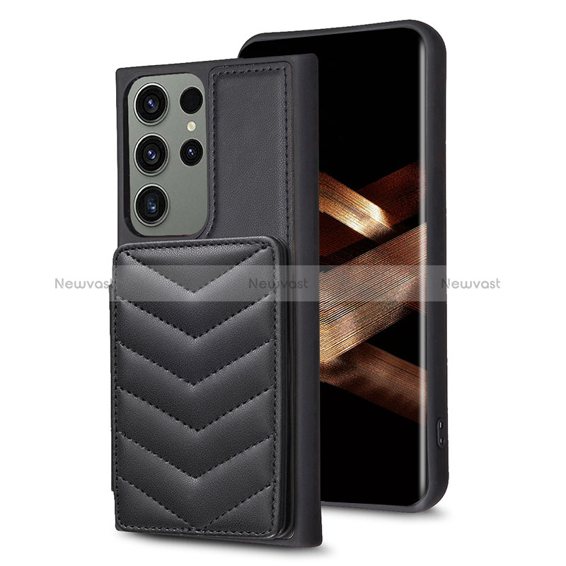 Soft Silicone Gel Leather Snap On Case Cover BF1 for Samsung Galaxy S24 Ultra 5G Black