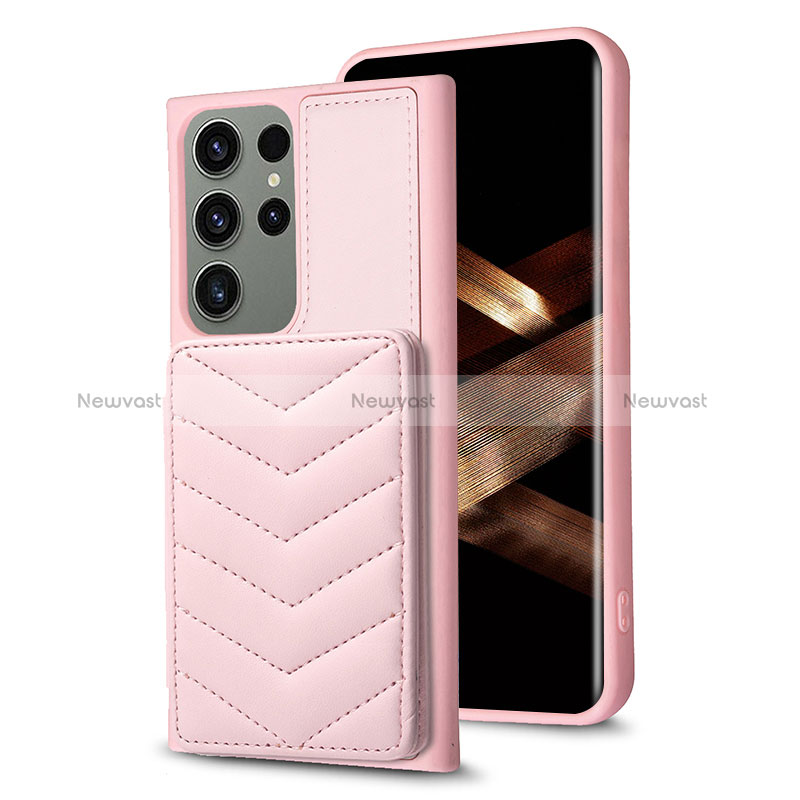 Soft Silicone Gel Leather Snap On Case Cover BF1 for Samsung Galaxy S24 Ultra 5G Rose Gold