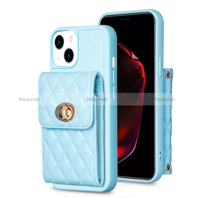 Soft Silicone Gel Leather Snap On Case Cover BF2 for Apple iPhone 15 Plus Blue