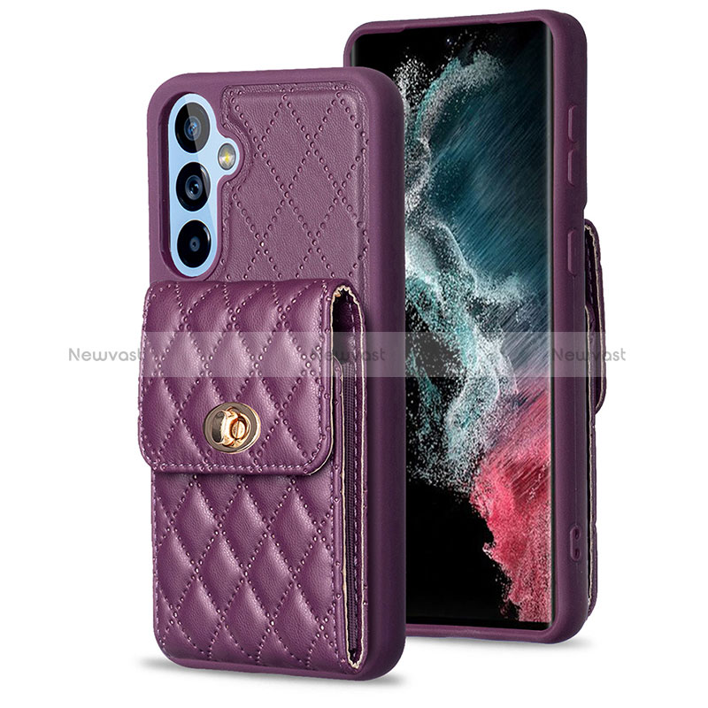 Soft Silicone Gel Leather Snap On Case Cover BF2 for Samsung Galaxy A54 5G Purple