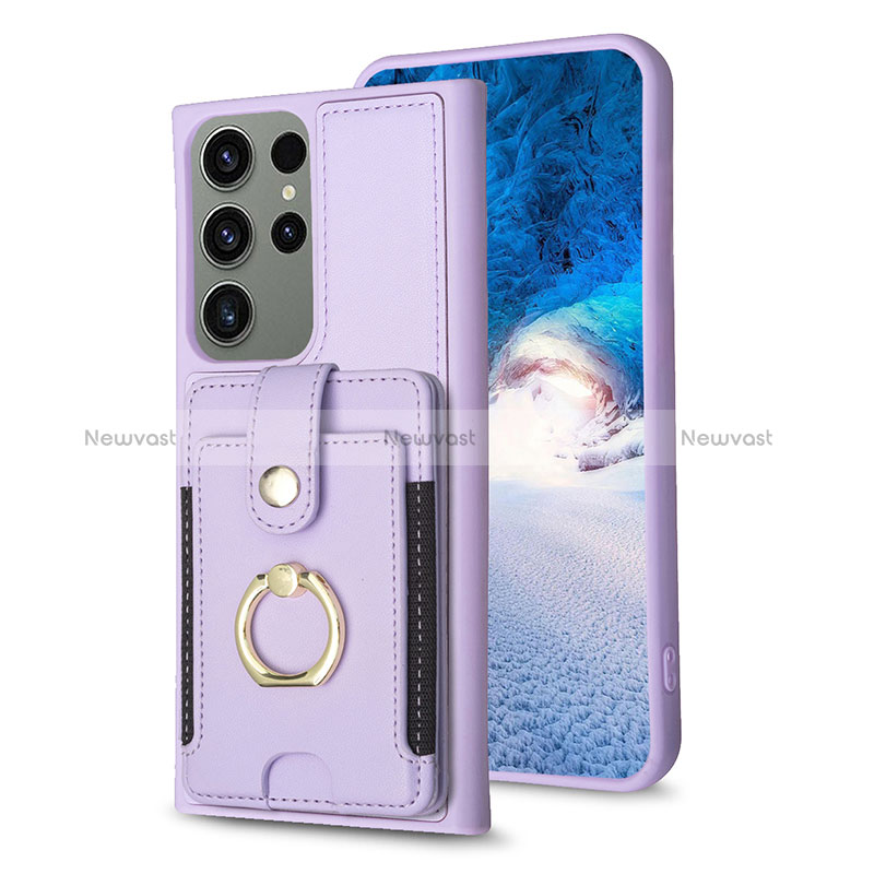 Soft Silicone Gel Leather Snap On Case Cover BF2 for Samsung Galaxy S22 Ultra 5G Clove Purple