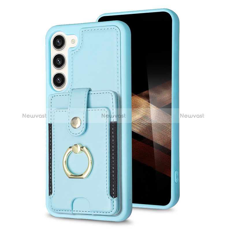 Soft Silicone Gel Leather Snap On Case Cover BF2 for Samsung Galaxy S24 5G Mint Blue