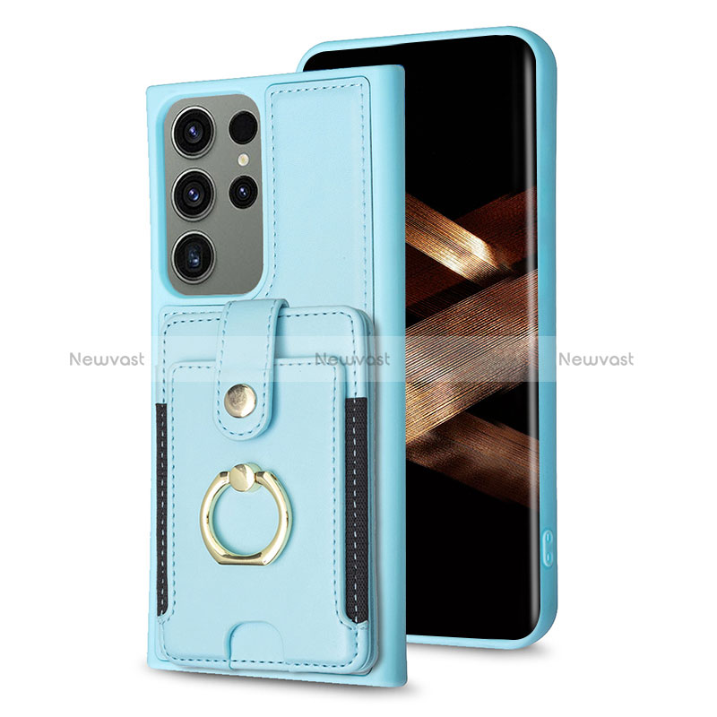 Soft Silicone Gel Leather Snap On Case Cover BF2 for Samsung Galaxy S25 Ultra 5G Mint Blue