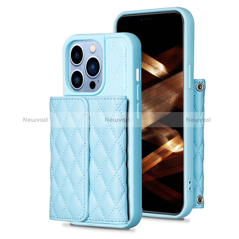 Soft Silicone Gel Leather Snap On Case Cover BF3 for Apple iPhone 14 Pro Blue