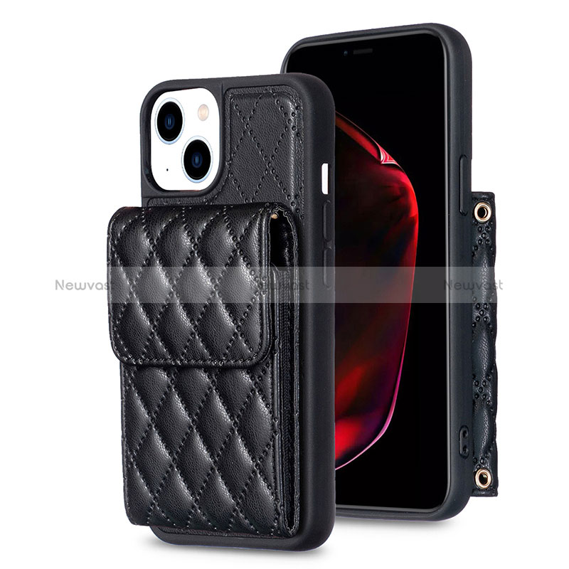 Soft Silicone Gel Leather Snap On Case Cover BF3 for Apple iPhone 15 Plus Black