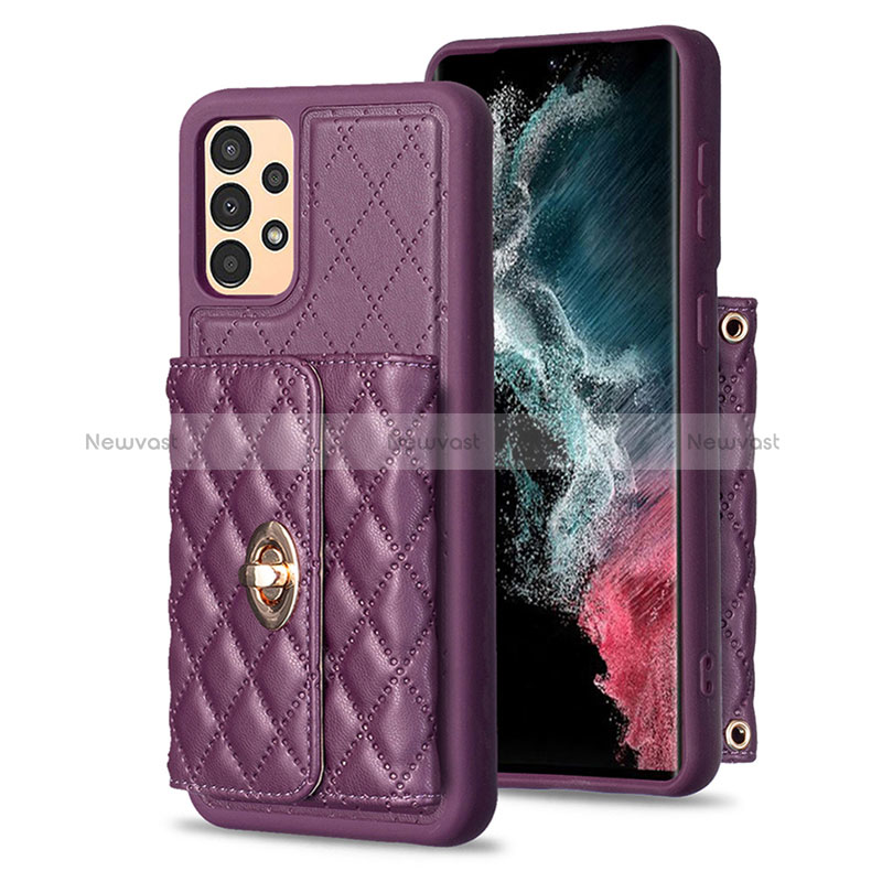 Soft Silicone Gel Leather Snap On Case Cover BF3 for Samsung Galaxy A13 4G Purple