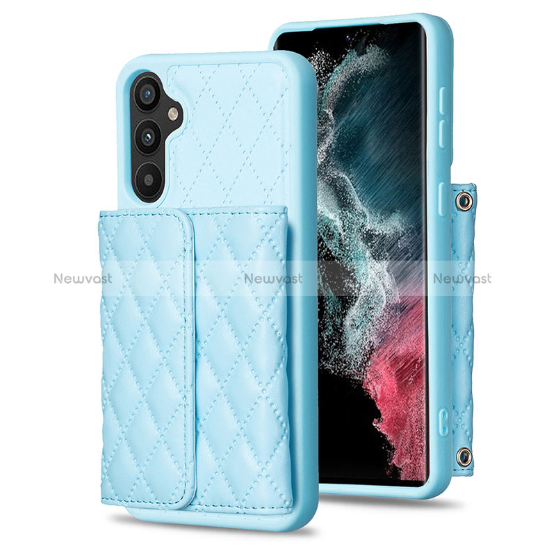 Soft Silicone Gel Leather Snap On Case Cover BF3 for Samsung Galaxy A34 5G Sky Blue