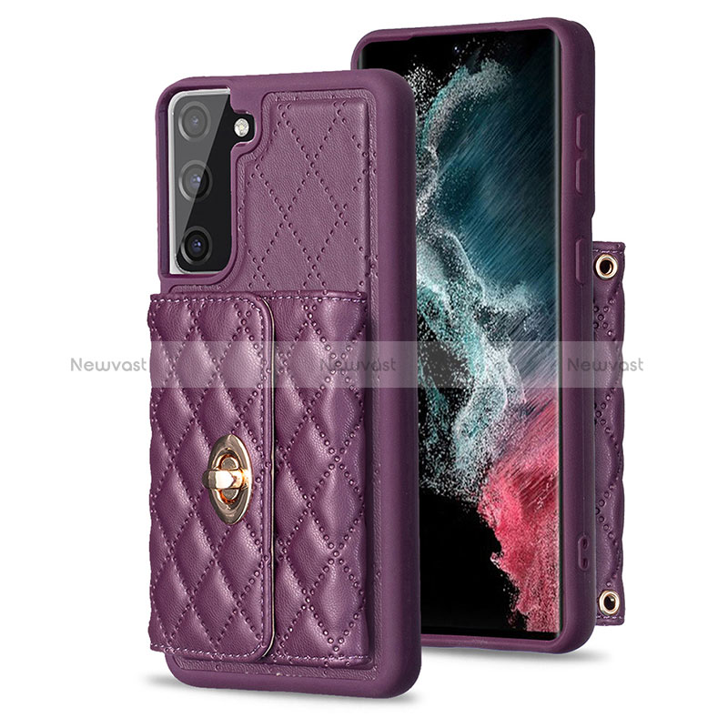 Soft Silicone Gel Leather Snap On Case Cover BF3 for Samsung Galaxy S21 FE 5G Purple