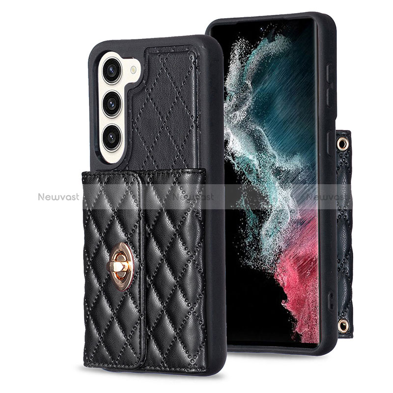 Soft Silicone Gel Leather Snap On Case Cover BF3 for Samsung Galaxy S23 5G Black