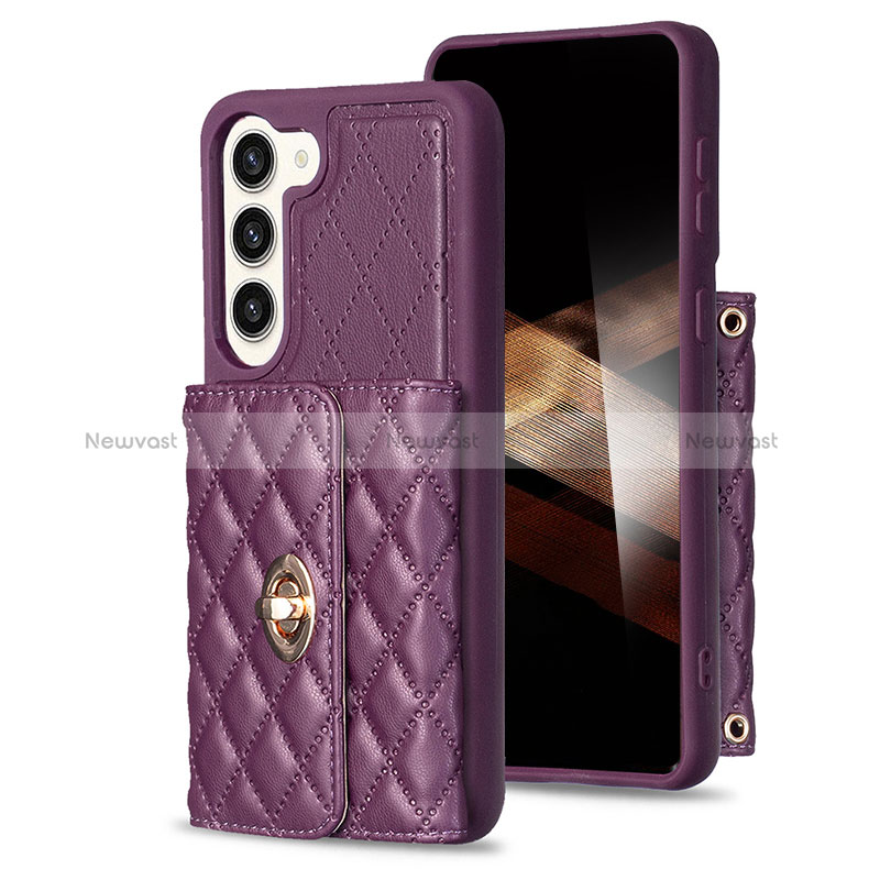 Soft Silicone Gel Leather Snap On Case Cover BF3 for Samsung Galaxy S24 5G Purple
