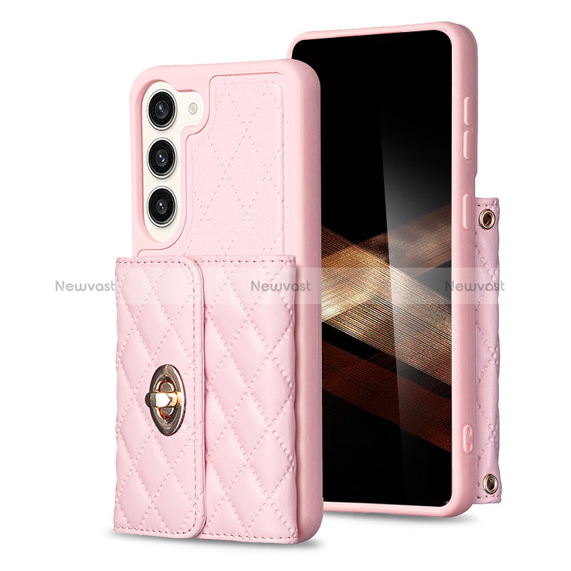 Soft Silicone Gel Leather Snap On Case Cover BF3 for Samsung Galaxy S24 5G Rose Gold
