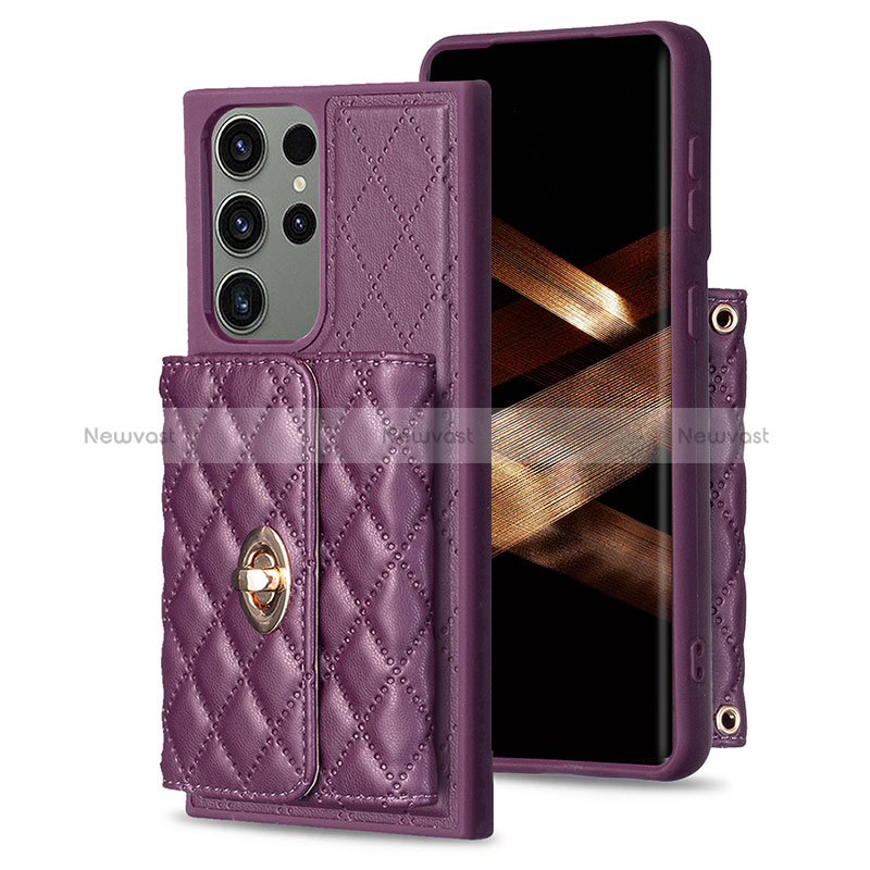 Soft Silicone Gel Leather Snap On Case Cover BF3 for Samsung Galaxy S24 Ultra 5G Purple