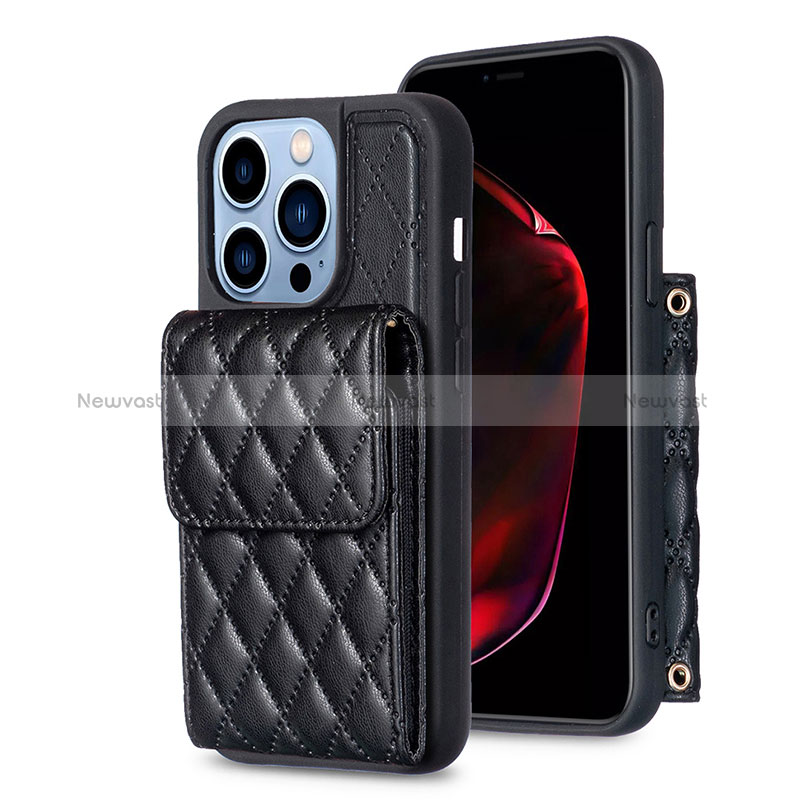 Soft Silicone Gel Leather Snap On Case Cover BF4 for Apple iPhone 13 Pro Black