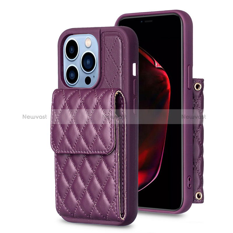 Soft Silicone Gel Leather Snap On Case Cover BF4 for Apple iPhone 13 Pro Max Purple