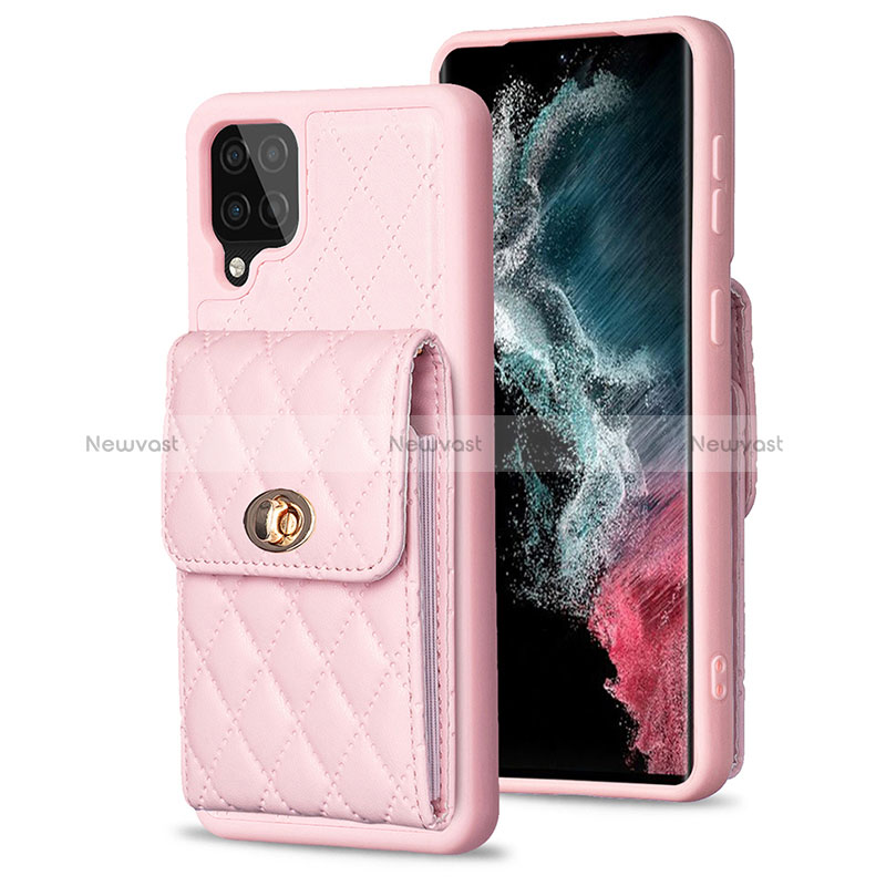 Soft Silicone Gel Leather Snap On Case Cover BF4 for Samsung Galaxy A12 5G Rose Gold