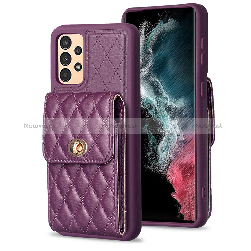 Soft Silicone Gel Leather Snap On Case Cover BF4 for Samsung Galaxy A13 4G Purple