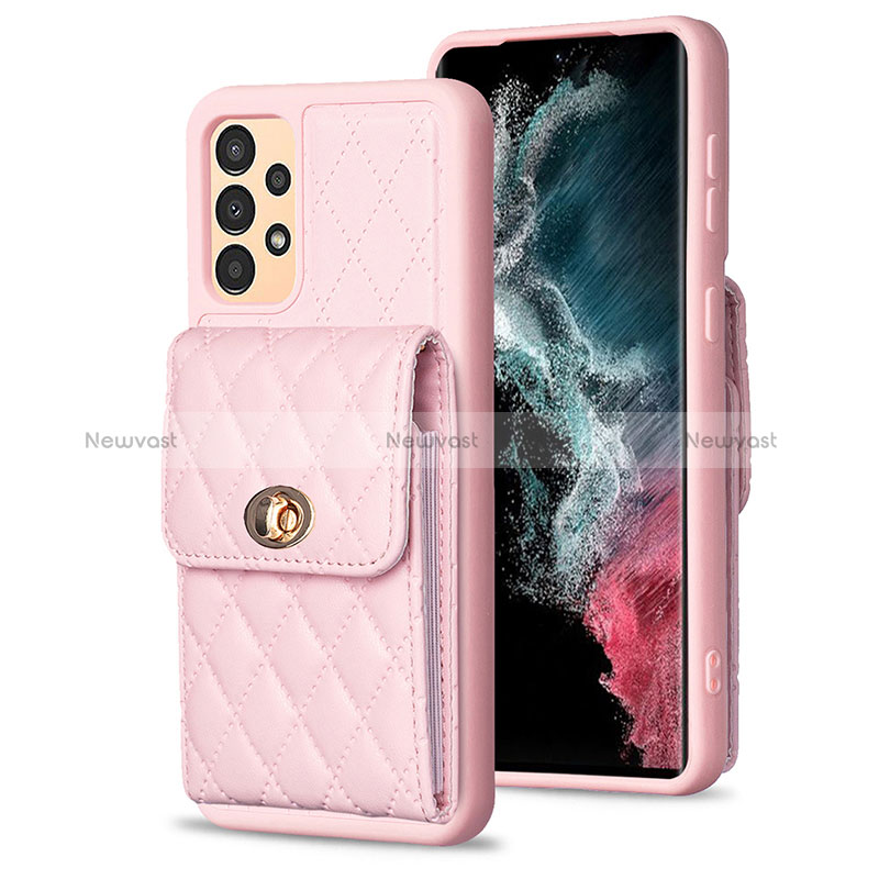 Soft Silicone Gel Leather Snap On Case Cover BF4 for Samsung Galaxy A13 4G Rose Gold