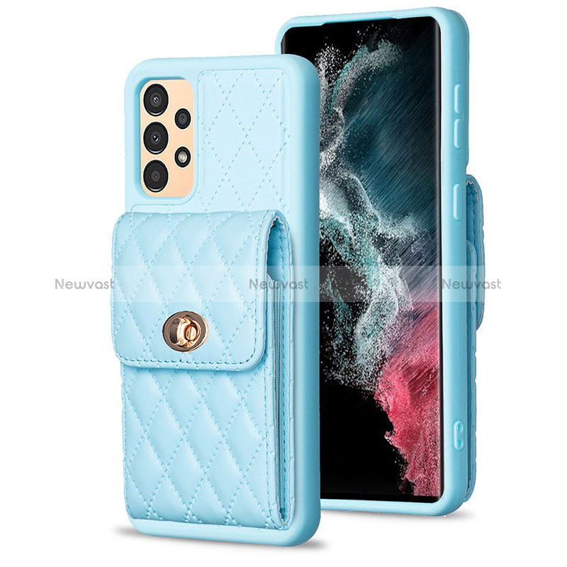 Soft Silicone Gel Leather Snap On Case Cover BF4 for Samsung Galaxy A13 4G Sky Blue