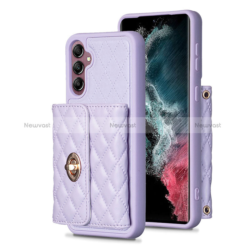 Soft Silicone Gel Leather Snap On Case Cover BF4 for Samsung Galaxy A14 4G Clove Purple