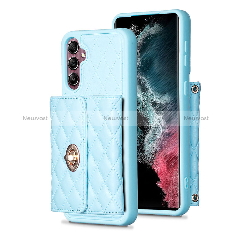 Soft Silicone Gel Leather Snap On Case Cover BF4 for Samsung Galaxy A14 5G Sky Blue