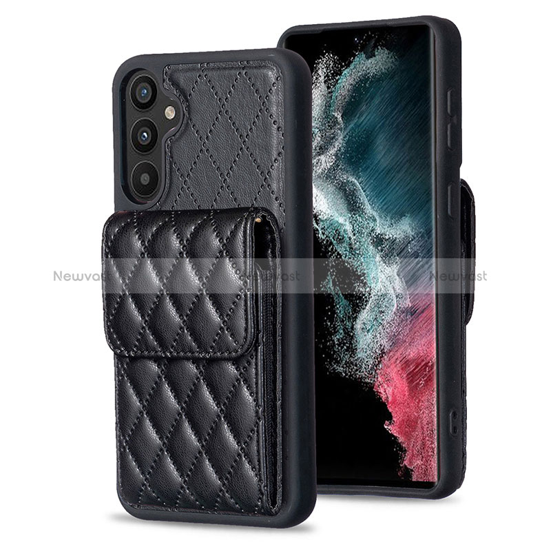 Soft Silicone Gel Leather Snap On Case Cover BF4 for Samsung Galaxy A34 5G Black