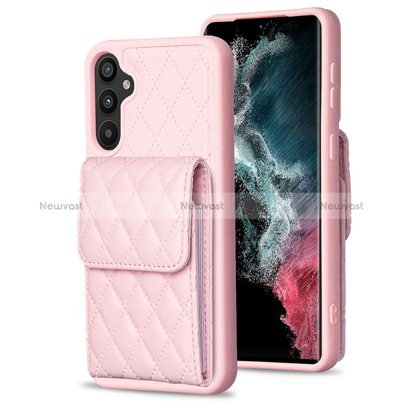 Soft Silicone Gel Leather Snap On Case Cover BF4 for Samsung Galaxy A34 5G Rose Gold