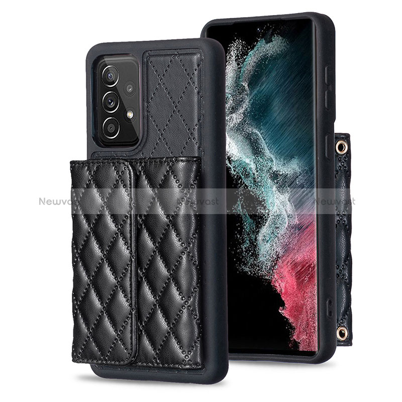 Soft Silicone Gel Leather Snap On Case Cover BF4 for Samsung Galaxy A52 4G Black