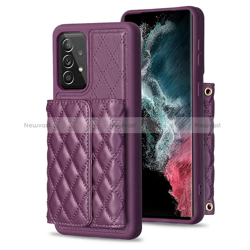 Soft Silicone Gel Leather Snap On Case Cover BF4 for Samsung Galaxy A52s 5G Purple