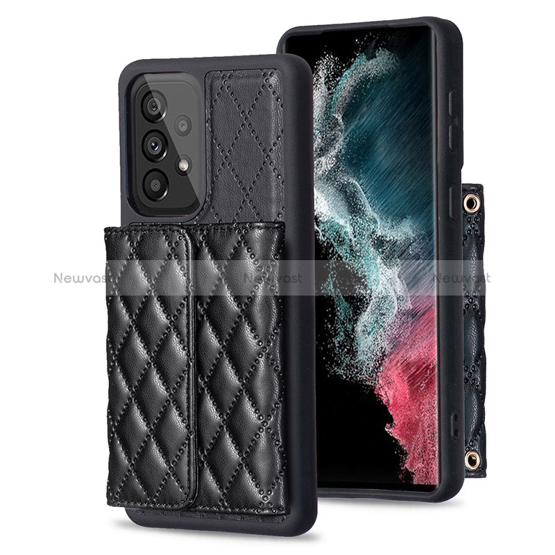 Soft Silicone Gel Leather Snap On Case Cover BF4 for Samsung Galaxy A53 5G Black