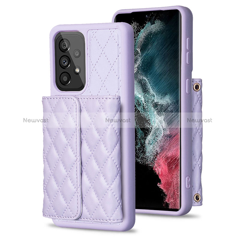 Soft Silicone Gel Leather Snap On Case Cover BF4 for Samsung Galaxy A53 5G Clove Purple