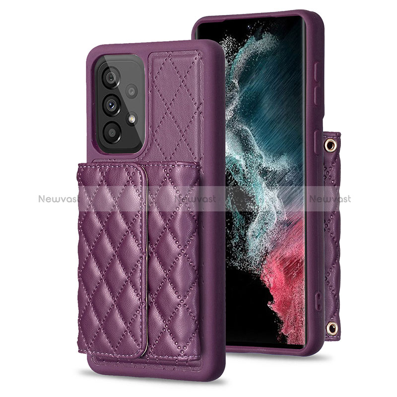 Soft Silicone Gel Leather Snap On Case Cover BF4 for Samsung Galaxy A53 5G Purple