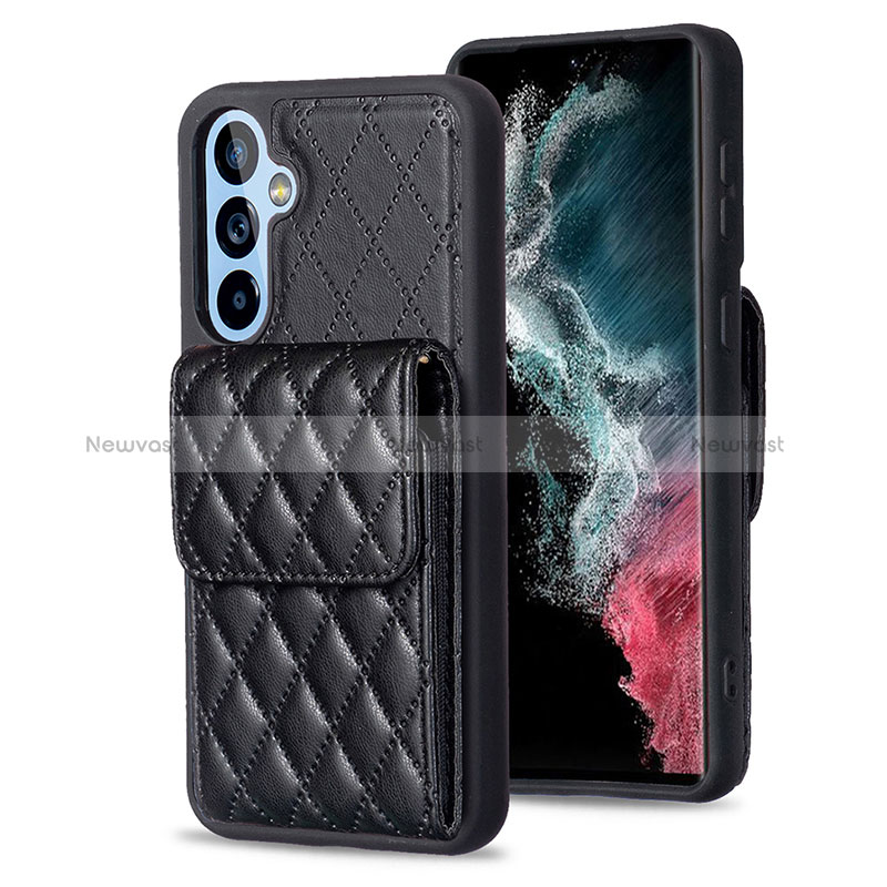 Soft Silicone Gel Leather Snap On Case Cover BF4 for Samsung Galaxy A54 5G Black