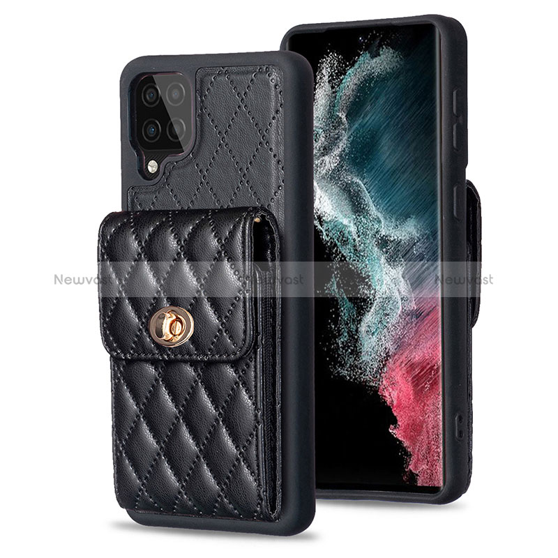 Soft Silicone Gel Leather Snap On Case Cover BF4 for Samsung Galaxy F12 Black