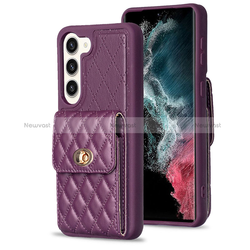 Soft Silicone Gel Leather Snap On Case Cover BF4 for Samsung Galaxy S23 5G Purple