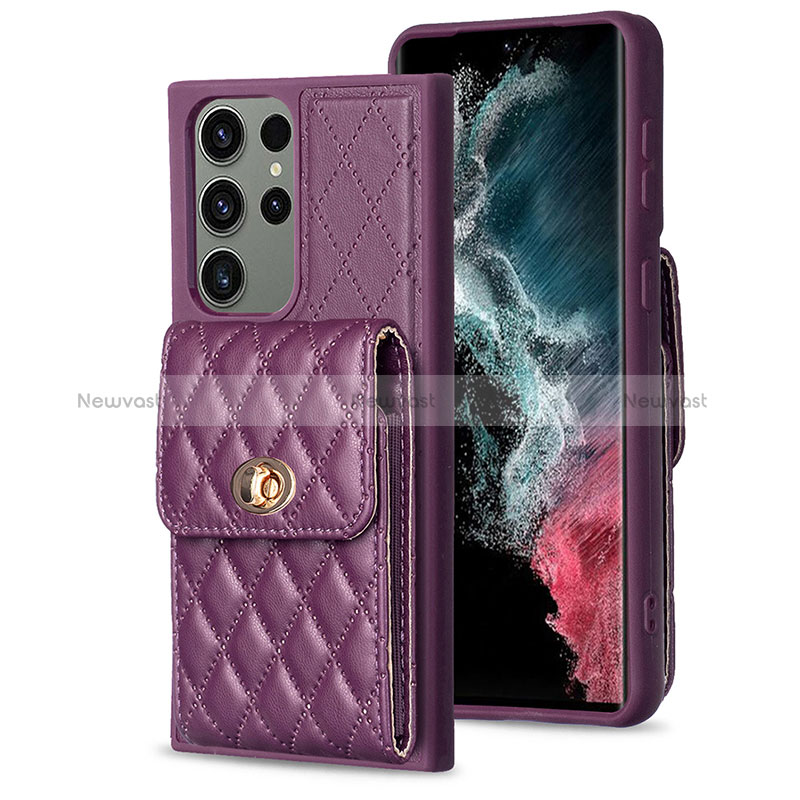 Soft Silicone Gel Leather Snap On Case Cover BF4 for Samsung Galaxy S23 Ultra 5G Purple