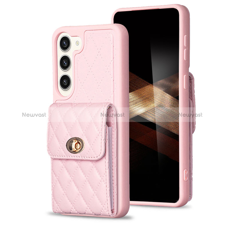 Soft Silicone Gel Leather Snap On Case Cover BF4 for Samsung Galaxy S24 5G Rose Gold