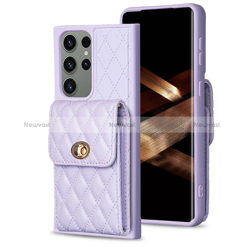 Soft Silicone Gel Leather Snap On Case Cover BF4 for Samsung Galaxy S24 Ultra 5G Clove Purple