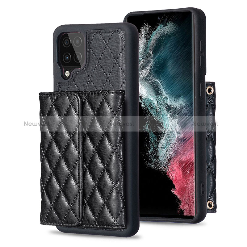 Soft Silicone Gel Leather Snap On Case Cover BF5 for Samsung Galaxy A12 Black