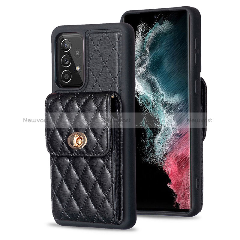 Soft Silicone Gel Leather Snap On Case Cover BF5 for Samsung Galaxy A52 4G Black