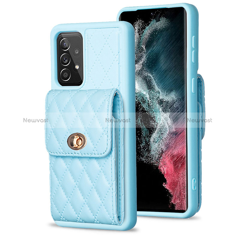 Soft Silicone Gel Leather Snap On Case Cover BF5 for Samsung Galaxy A52 4G Sky Blue
