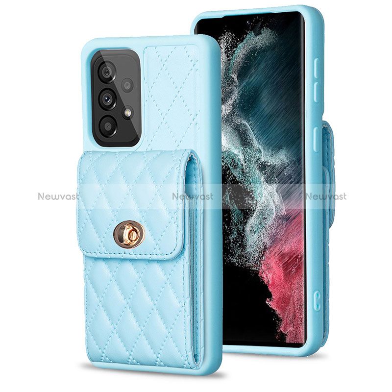 Soft Silicone Gel Leather Snap On Case Cover BF5 for Samsung Galaxy A53 5G Sky Blue