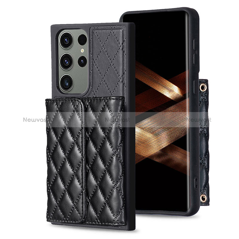 Soft Silicone Gel Leather Snap On Case Cover BF5 for Samsung Galaxy S24 Ultra 5G Black