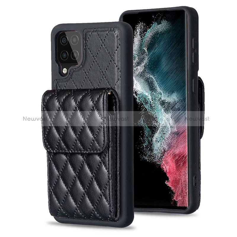 Soft Silicone Gel Leather Snap On Case Cover BF6 for Samsung Galaxy A12 Black