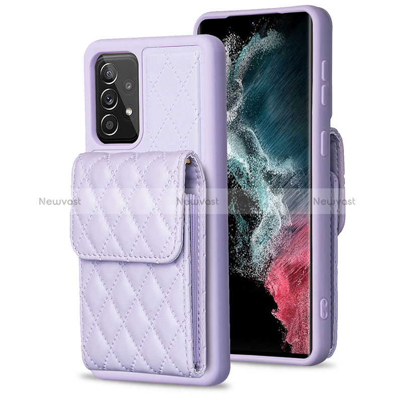 Soft Silicone Gel Leather Snap On Case Cover BF6 for Samsung Galaxy A52 4G Clove Purple