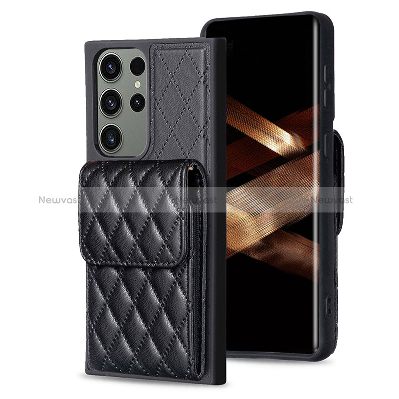 Soft Silicone Gel Leather Snap On Case Cover BF6 for Samsung Galaxy S24 Ultra 5G Black