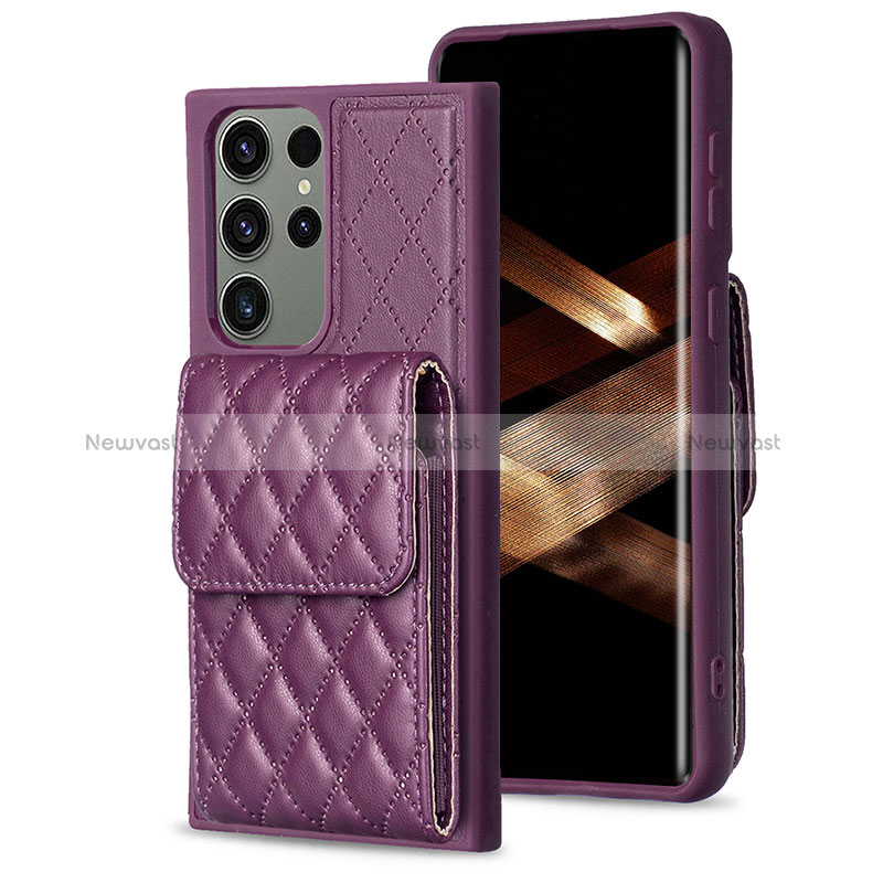 Soft Silicone Gel Leather Snap On Case Cover BF6 for Samsung Galaxy S24 Ultra 5G Purple