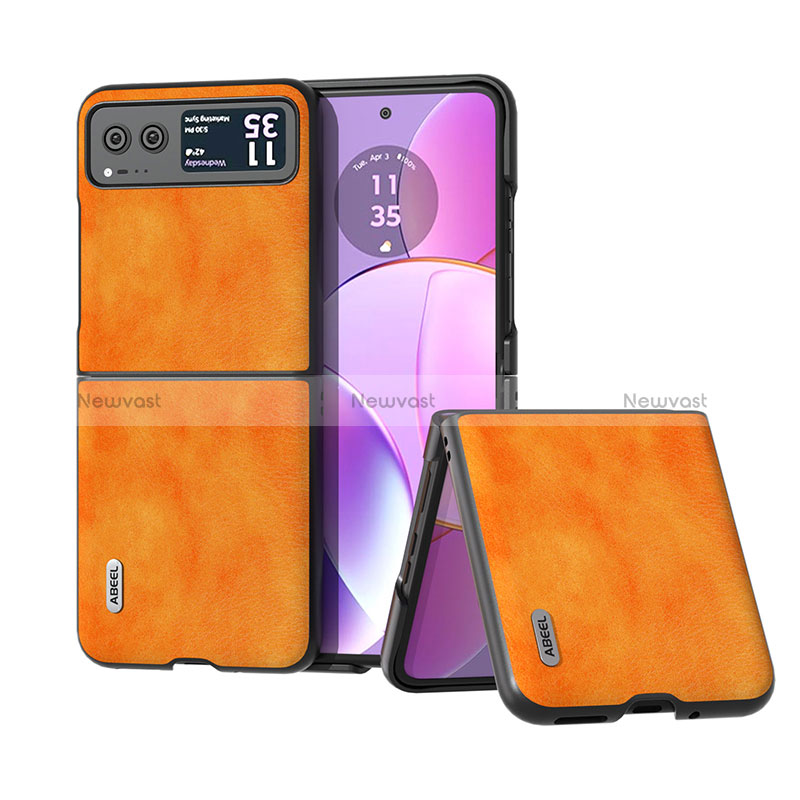 Soft Silicone Gel Leather Snap On Case Cover BH7 for Motorola Moto Razr 40 5G Orange