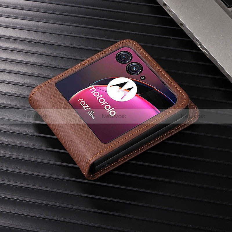 Soft Silicone Gel Leather Snap On Case Cover BY2 for Motorola Moto Razr 40 Ultra 5G Brown